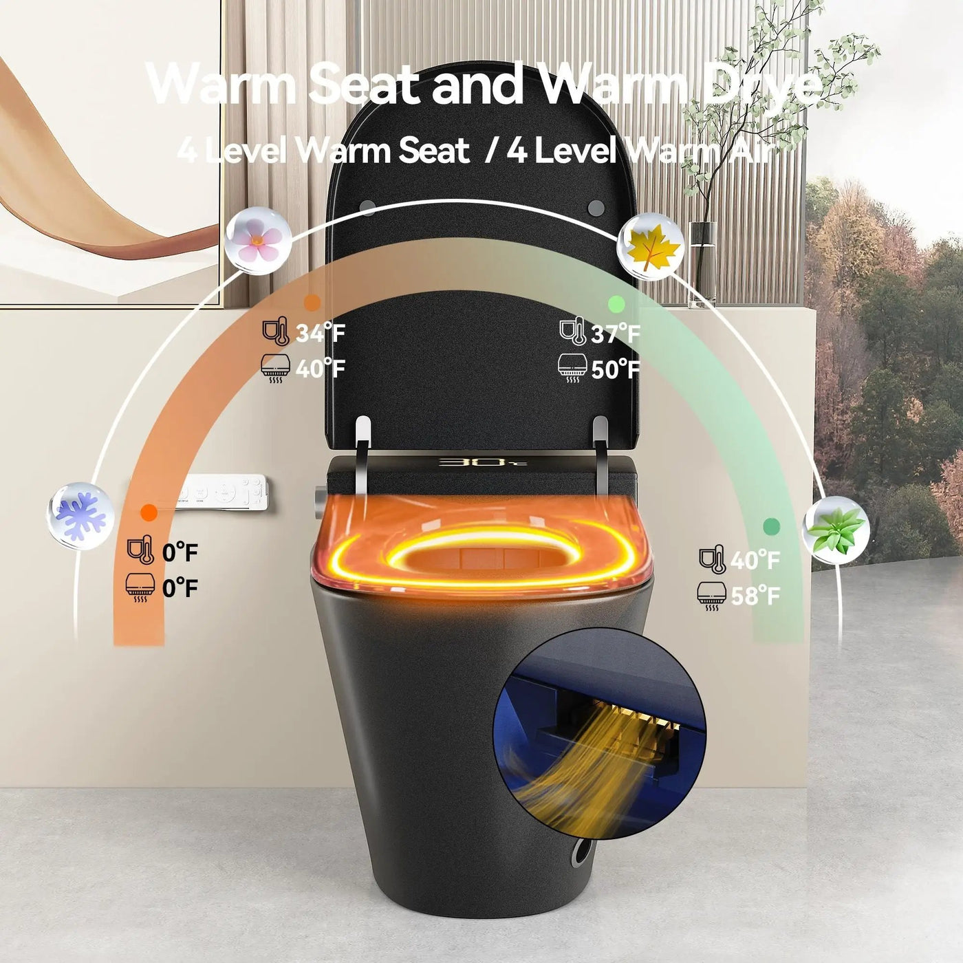 Smart Bidet Toilet With Auto Open / Close Seat, Warm Water Wash, Heated Seat, And Wireless Remote Control by HouseOfZazla