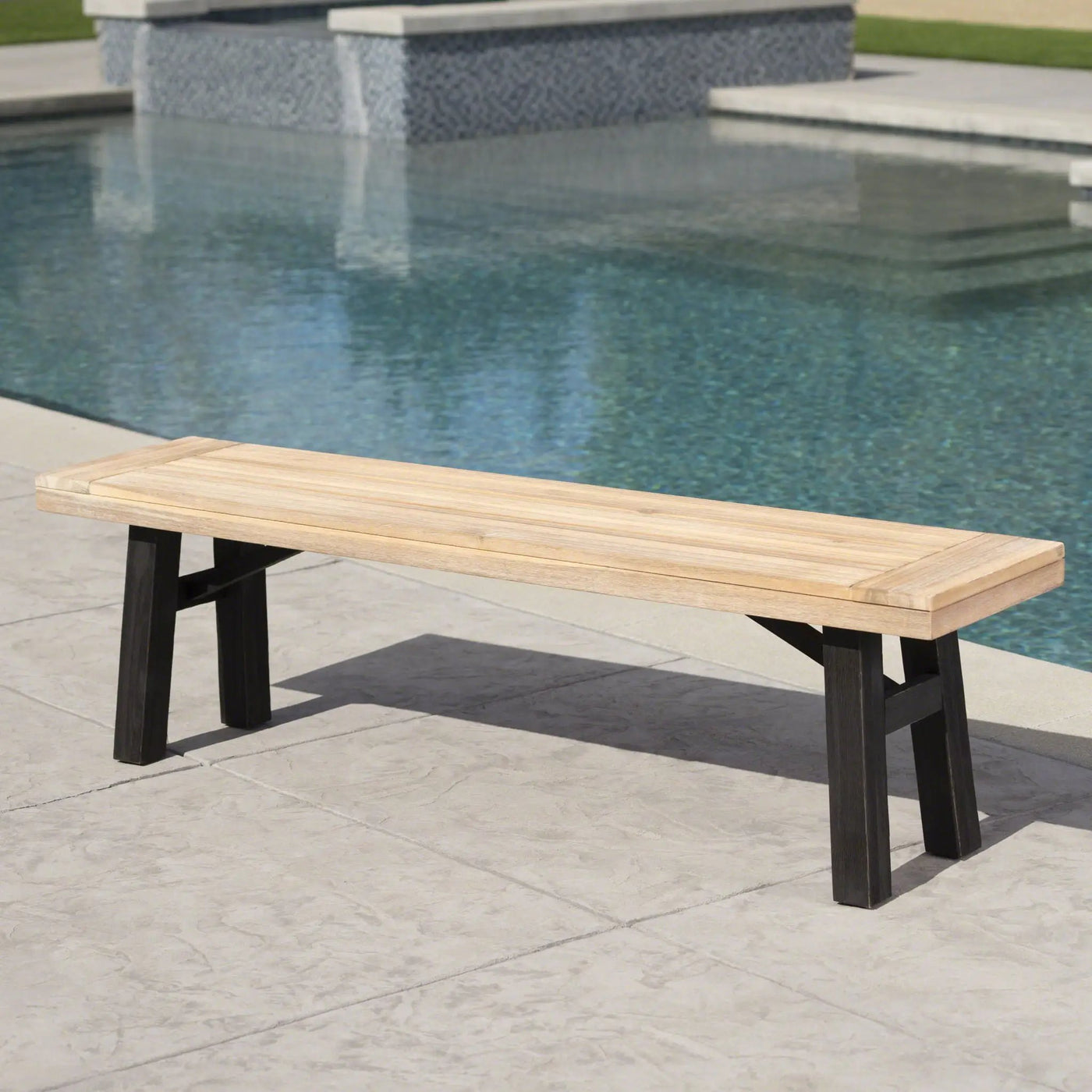 Outdoor Bench With Slat Panel Design And Acacia Wood Frame by HouseOfZazla