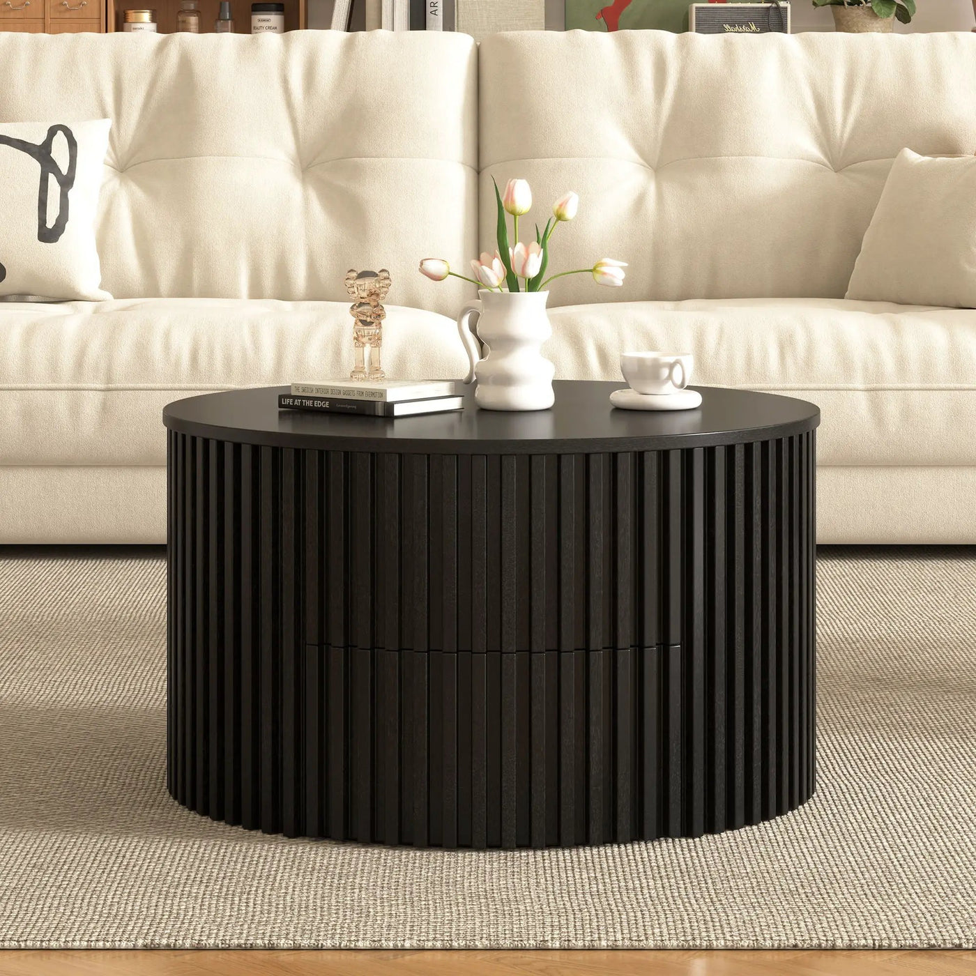 Round Lift Top Coffee Table With Hidden Storage For Living Room by HouseOfZazla