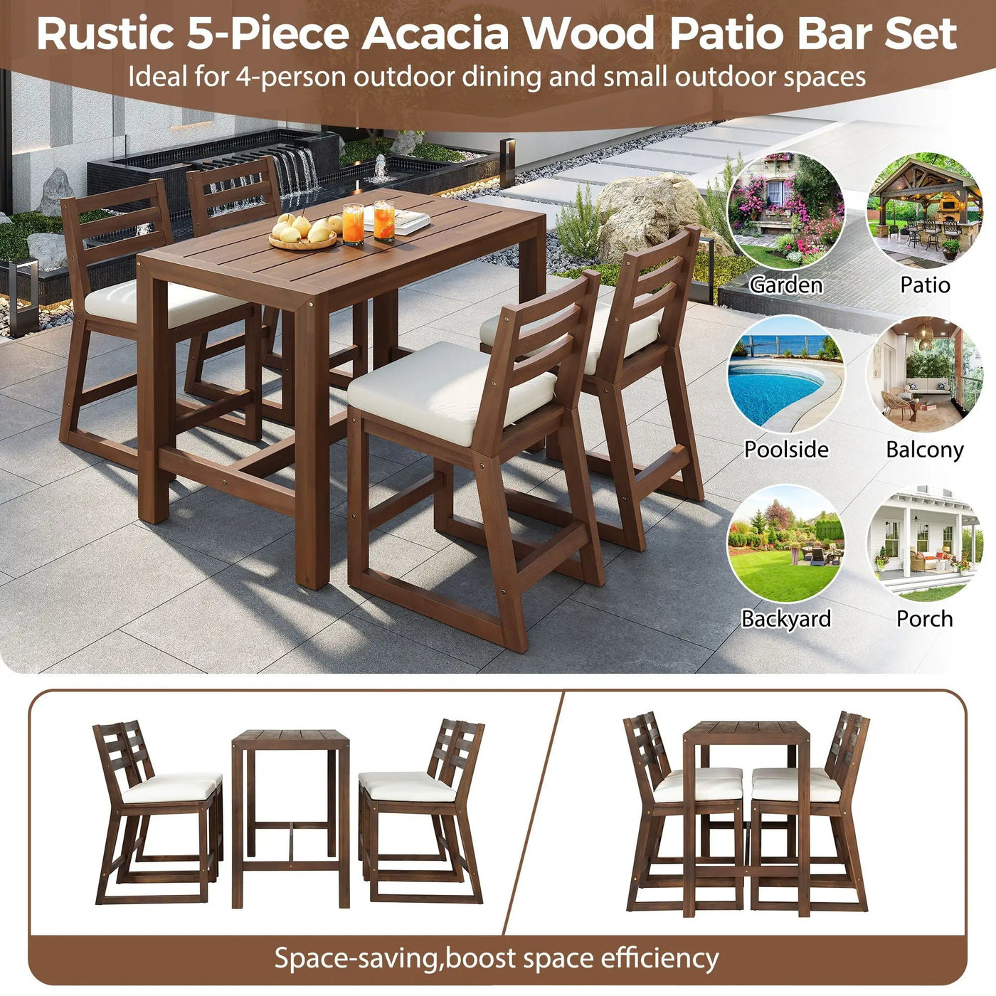 Patio Bar Set With Ergonomic Chairs by Unique Piece Furniture