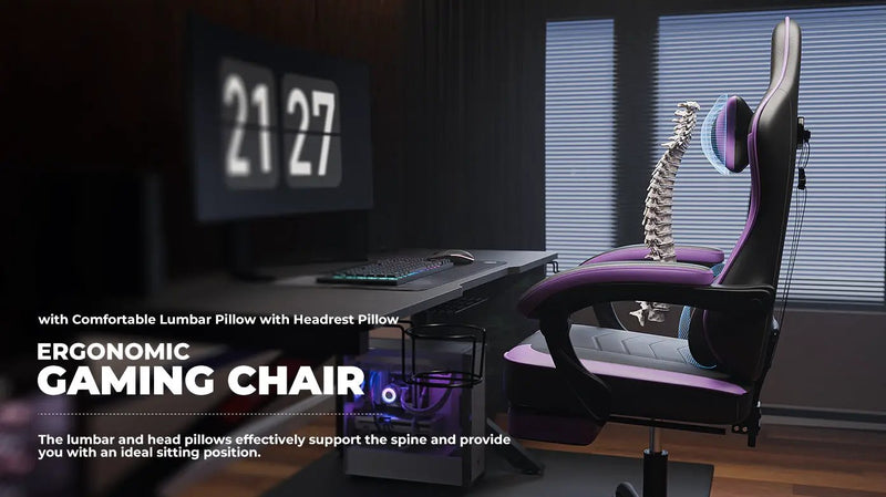 Gaming Chair with Footrest and Massage Lumbar Support by HouseOfZazla