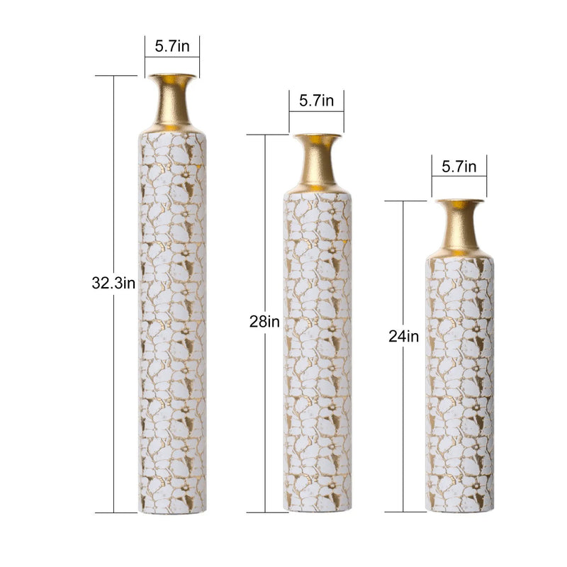 Floor Vases Large Decorative Set of 3 - Antique White & Gold by HouseOfZazla