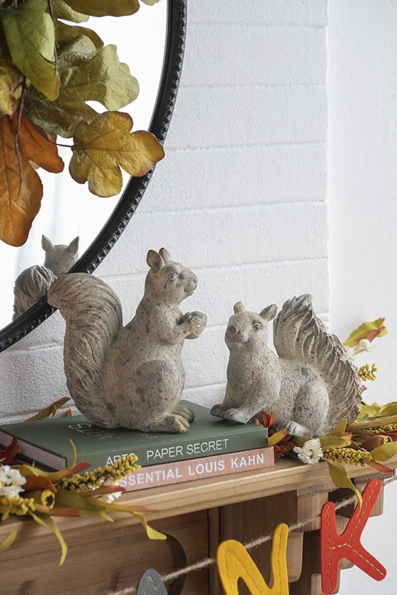 Resin Standing & Lying Down Squirrel Rustic, For Harvest Festival Fall Festival & Thanksgiving Table Decorations (Set of 2) - Antique Cream by Unique Piece Furniture