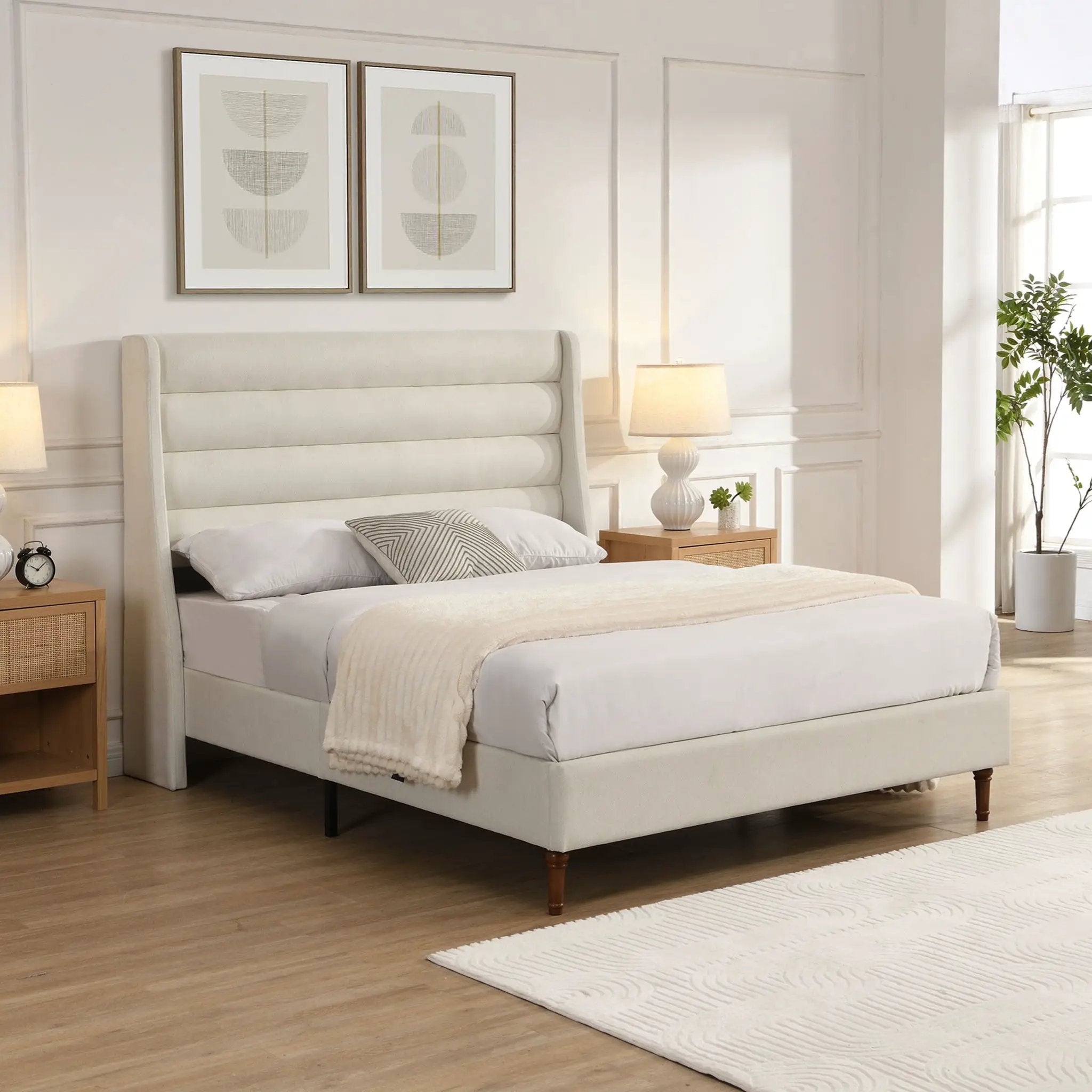 Modern Upholstered Platform Bed With Wave Shaped Headboard by HouseOfZazla