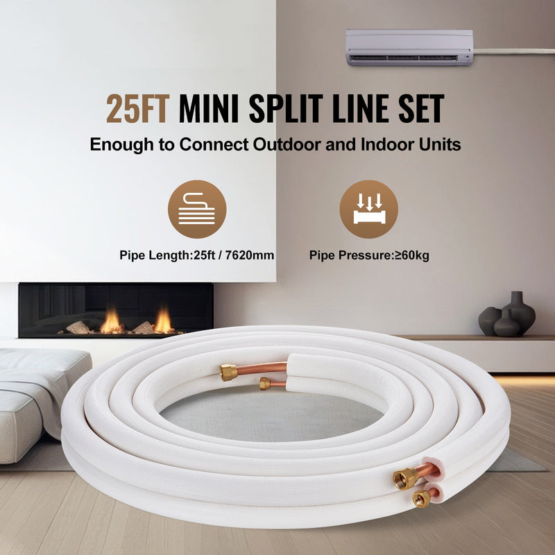 25FT Mini Split Line Set, 3/8" & 5/8" O.D by HouseOfZazla
