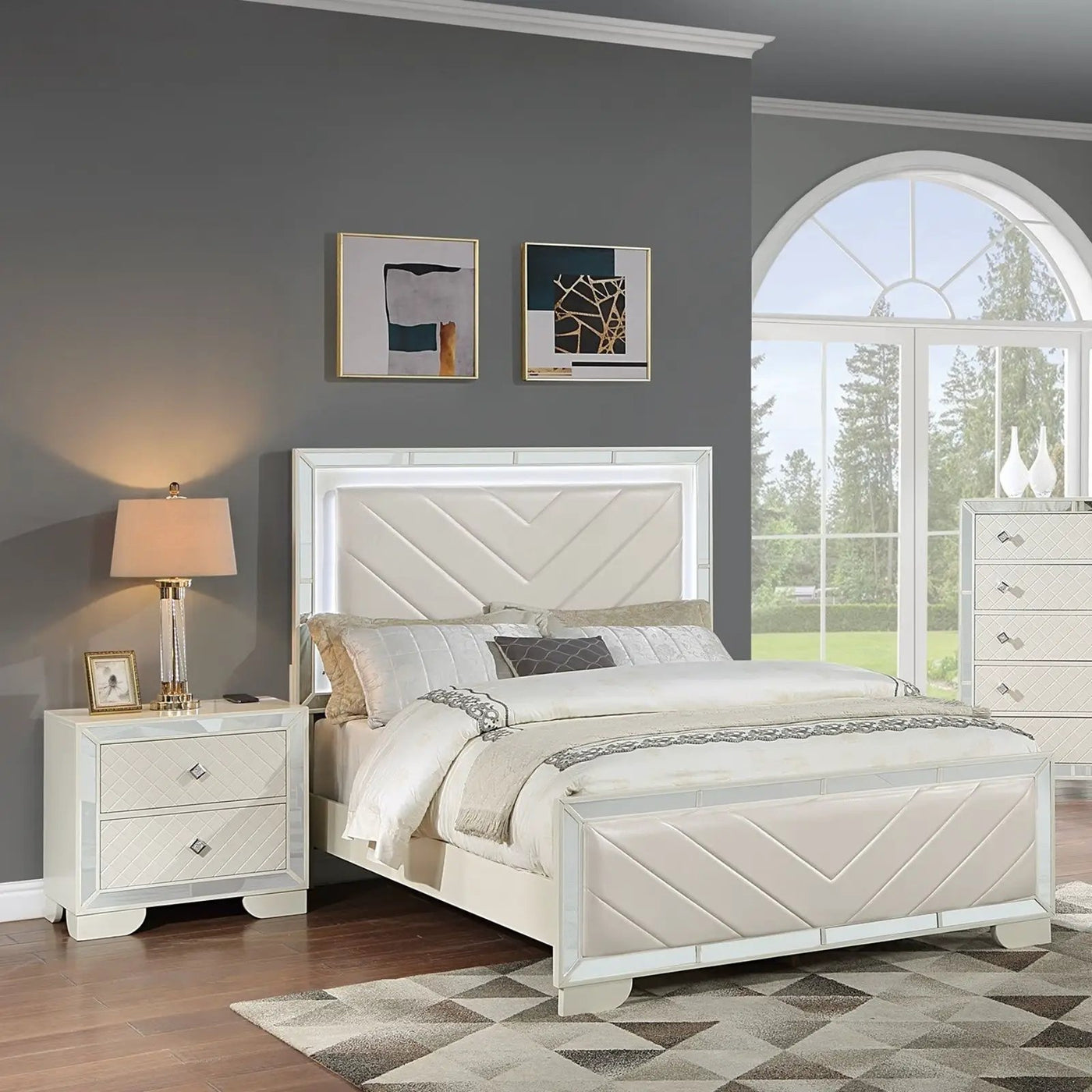 3 Piece Bedroom Contemporary Set, Bed With LED Lights And 2 Nightstands by HouseOfZazla