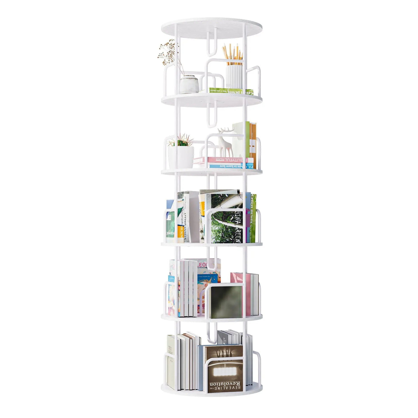 Rotating Bookshelf Tower 5 Tier Spinning 360 Degree Revolving Storage Shelf by HouseOfZazla