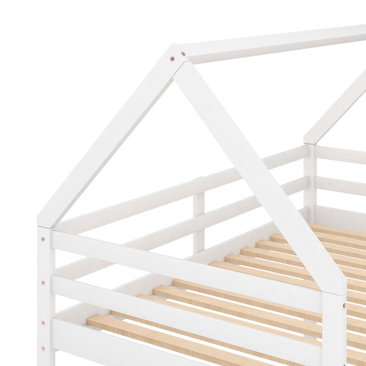 Low Bunk Bed With House Shaped Frame and Ladder - Twin Over Twin, photo 22 of 23