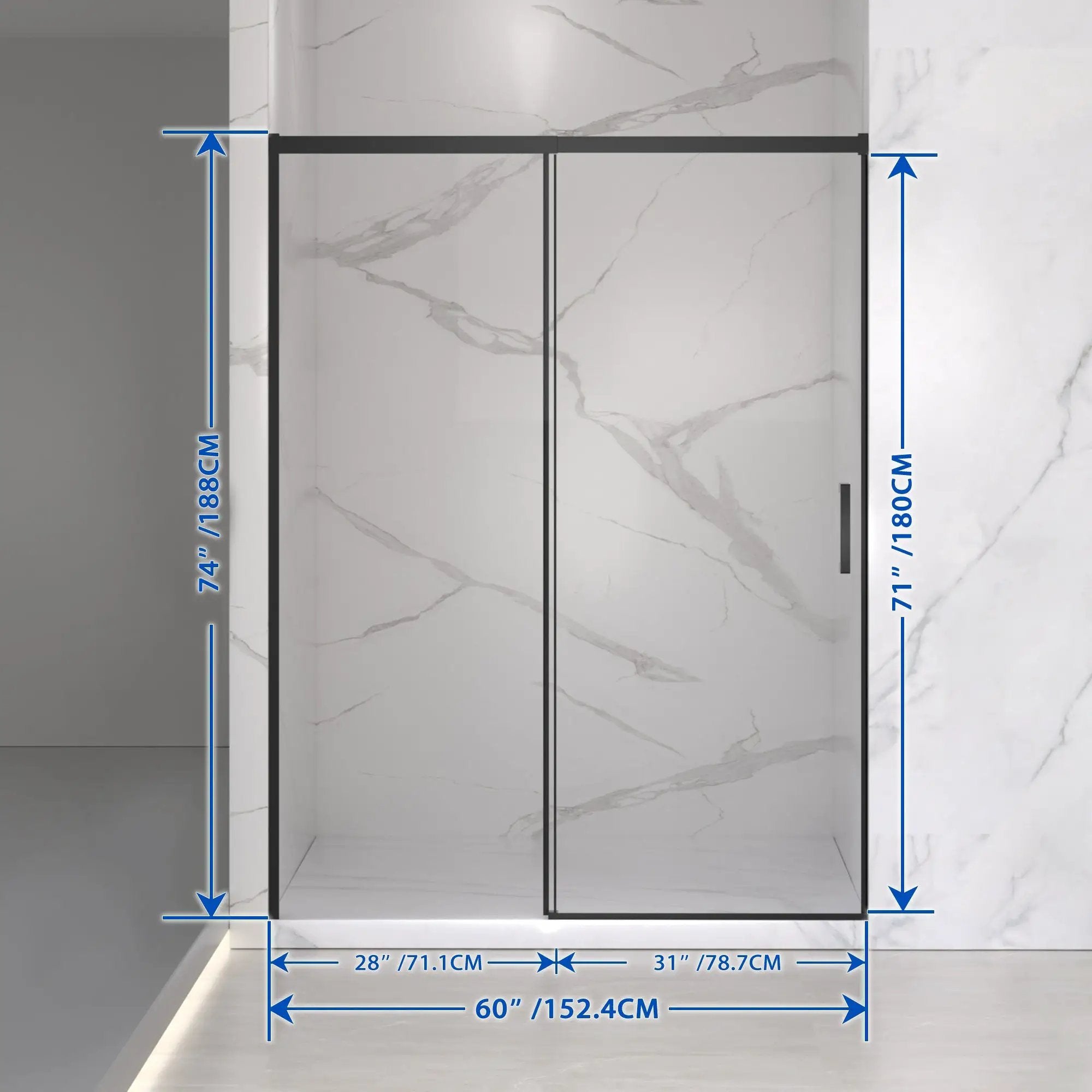 56-60" W x 74" H Semi-Frameless Sliding Shower Door by HouseOfZazla