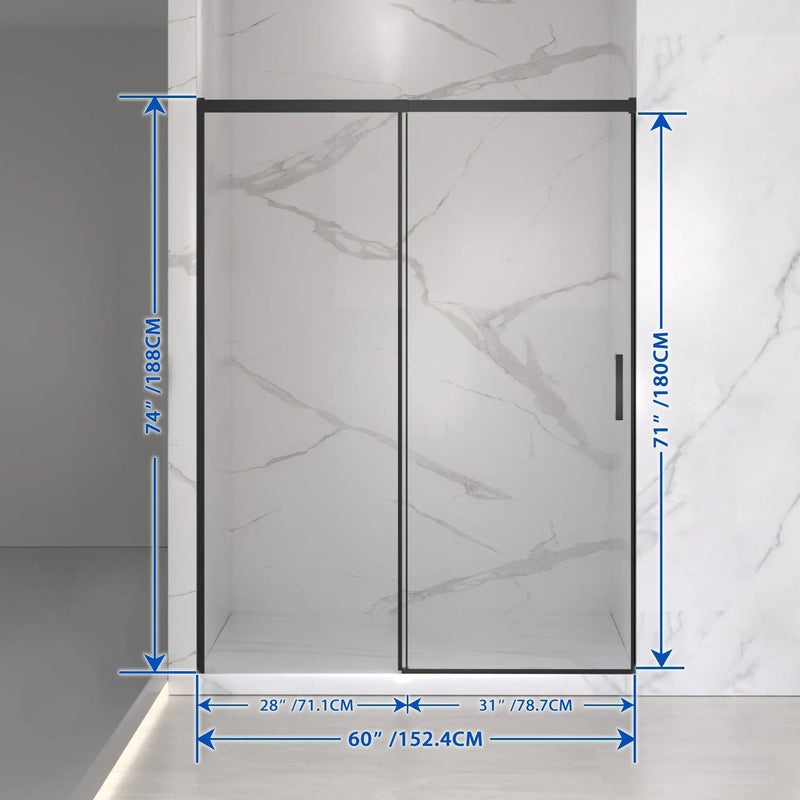 56-60" W x 74" H Semi-Frameless Sliding Shower Door by HouseOfZazla