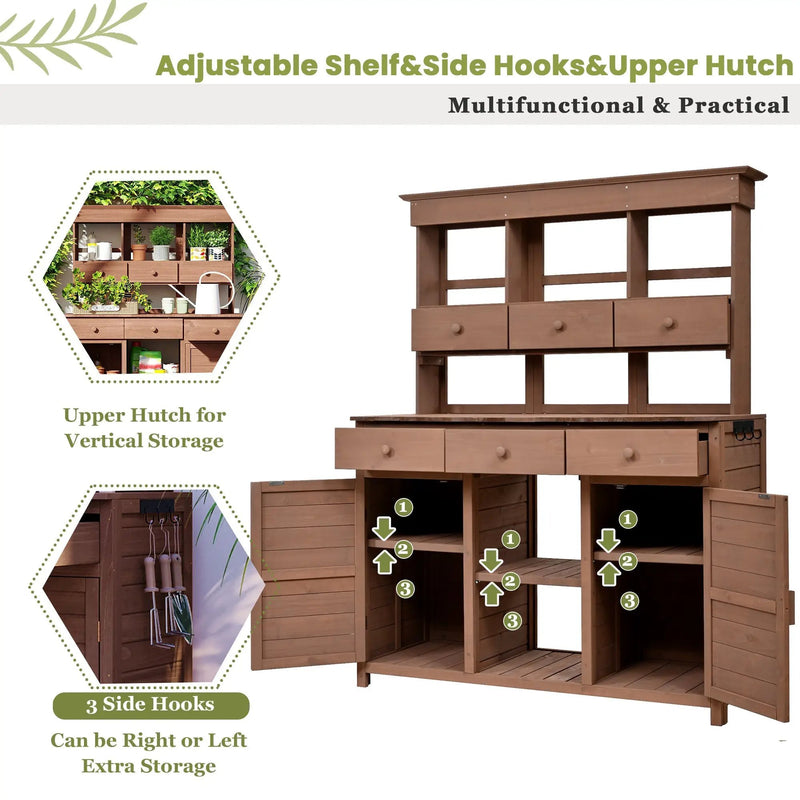 Topmax 65.7'' Tall Garden Potting Bench Table with Hutch by HouseOfZazla