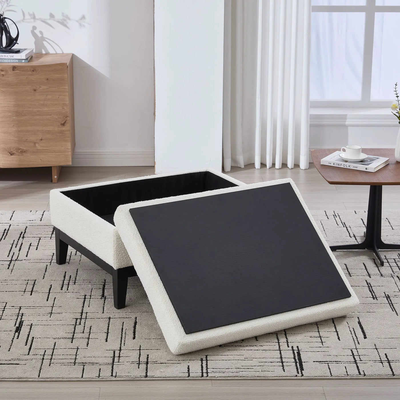 Upholstered Storage Ottoman With Reversible Lid Coffee Table With Rubberwood Legs by HouseOfZazla