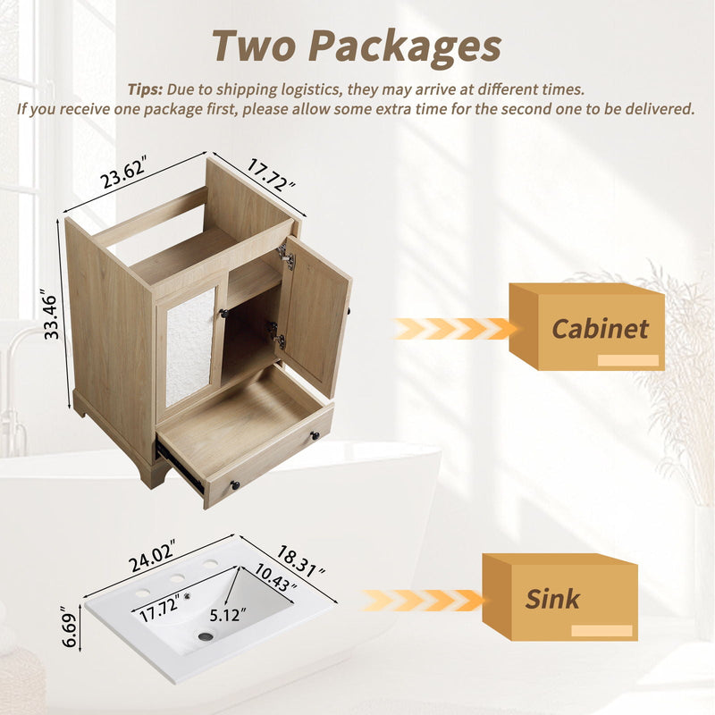 Bathroom Vanity With Basin, 1 Drawer Free Standing Storage - Brown by HouseOfZazla