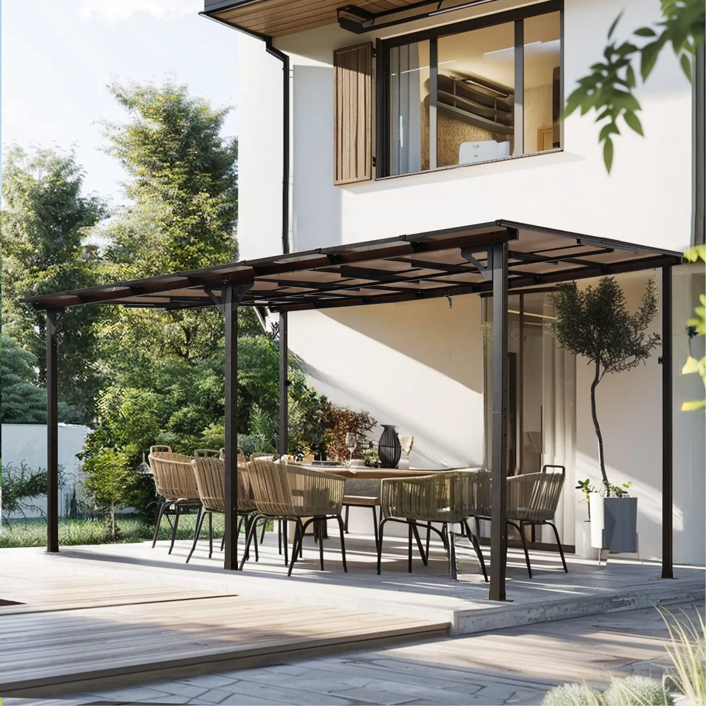 Wall Mounted Outdoor Pergola Gazebo, Heavy Duty Metal Awning With Roof by HouseOfZazla