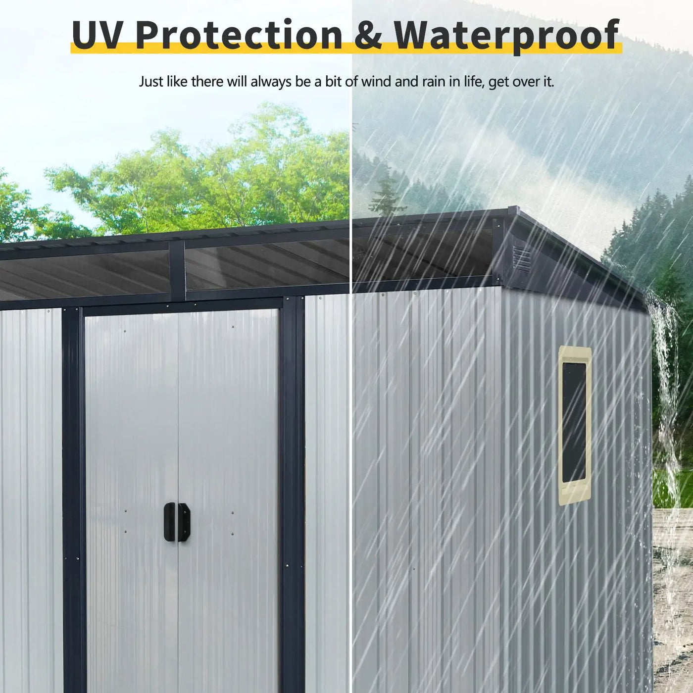 Outdoor Metal Storage Shed With Window And Transparent Plate For Garden, Lawn by HouseOfZazla