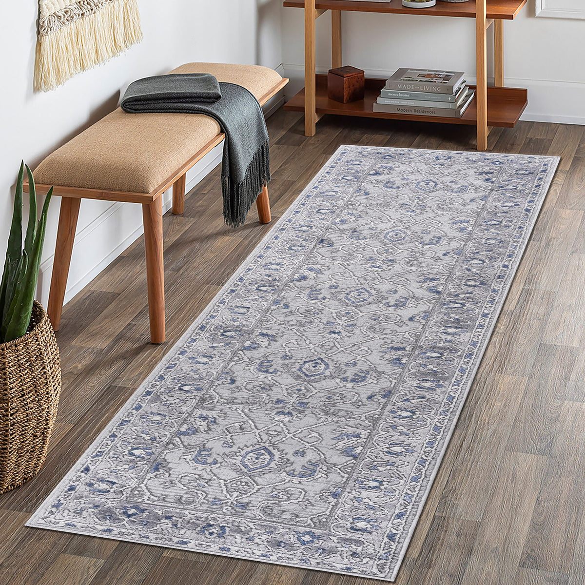 Trendy Oriental Runner Rug with Stain Resistance - Beige or Blue, photo 4 of 28