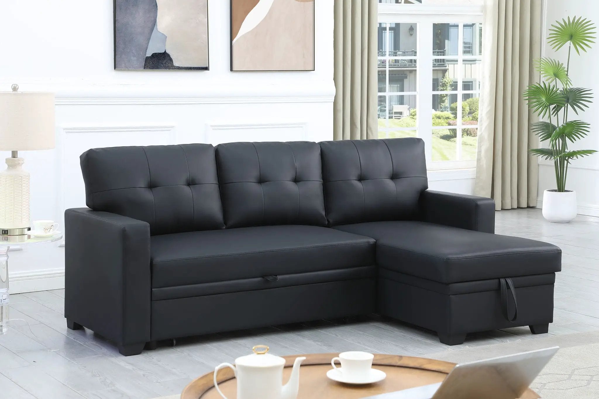 Upholstered Pull Out Sectional Sofa With Chaise by HouseOfZazla