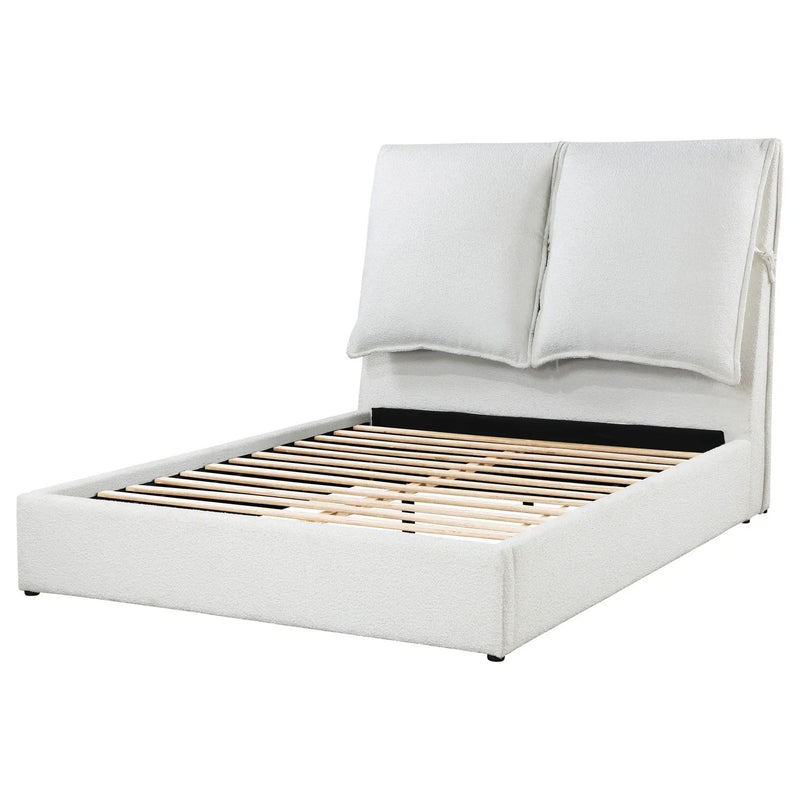 Corwyn - Queen Upholstered Panel Bed With Headboard Pillows - White