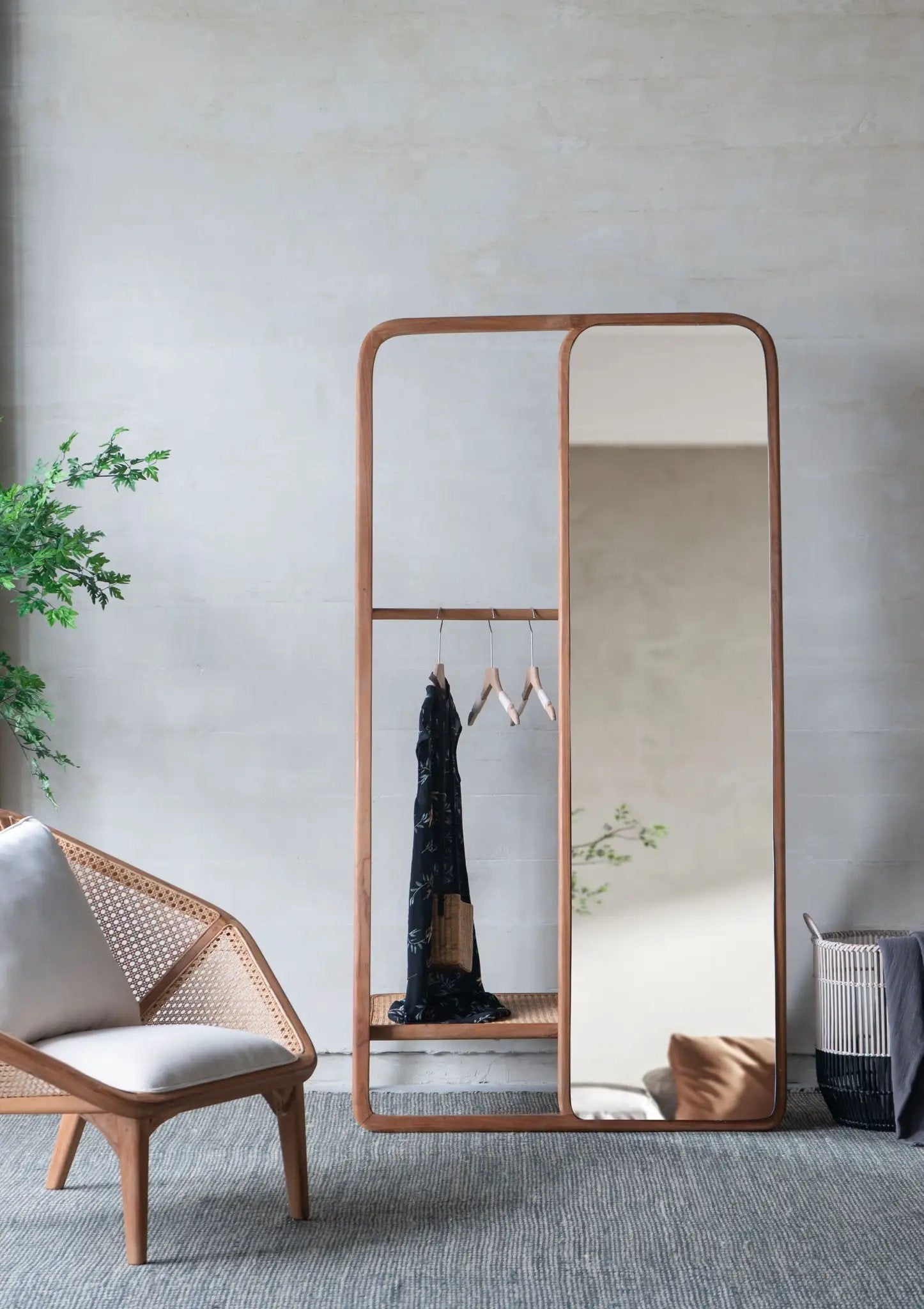 Clothes Hanger With Mirror, Large - Brown by HouseOfZazla