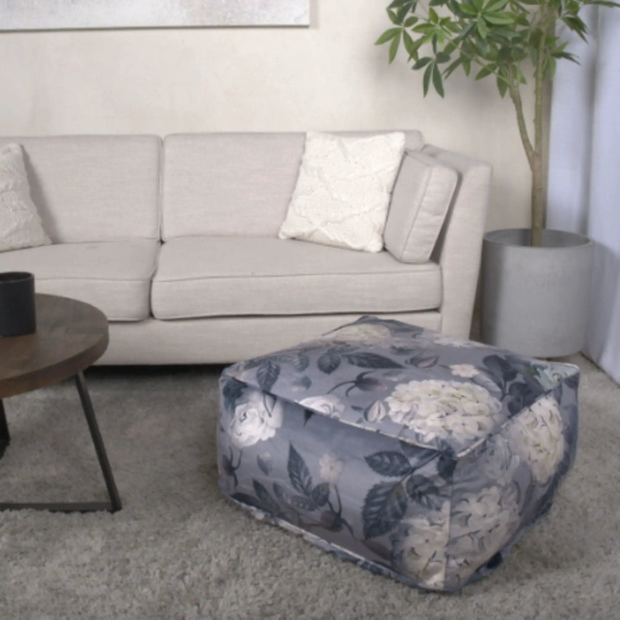 Hazel - Large Square Pouf With Flower Print by Unique Piece Furniture