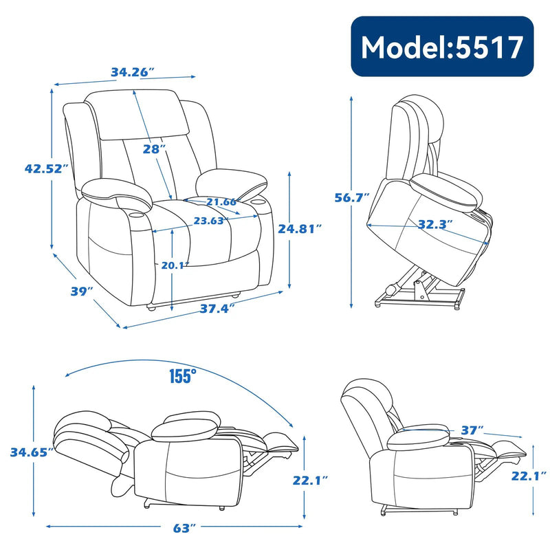 Chenille Power Lift Recliner Chair with Massage & Heating by HouseOfZazla