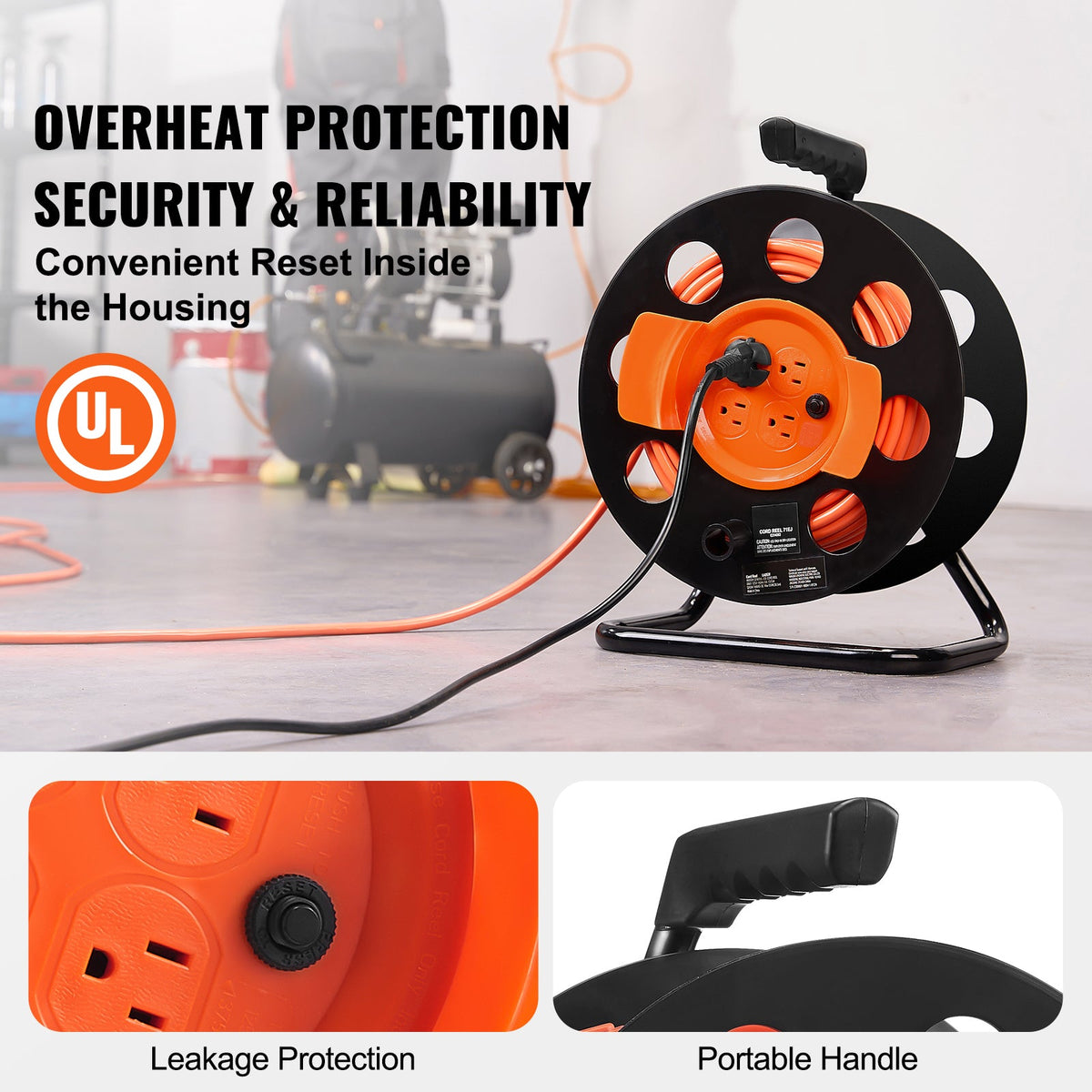 100FT Extension Cord Reel with 4 Outlets and Dust Cover, photo 3 of 10