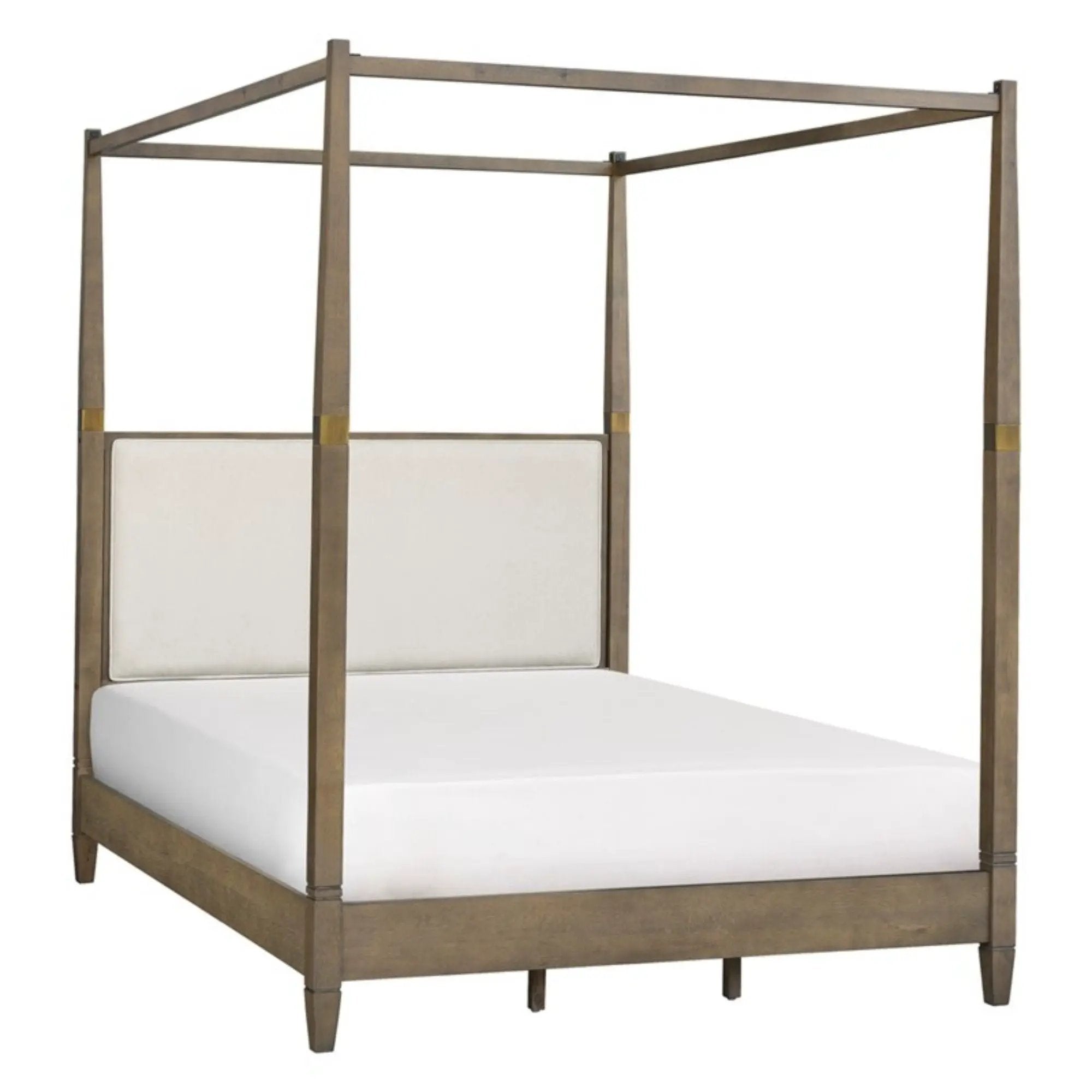 Queen Canopy Bed Frame With Upholstered Headboard - Brown by Unique Piece Furniture