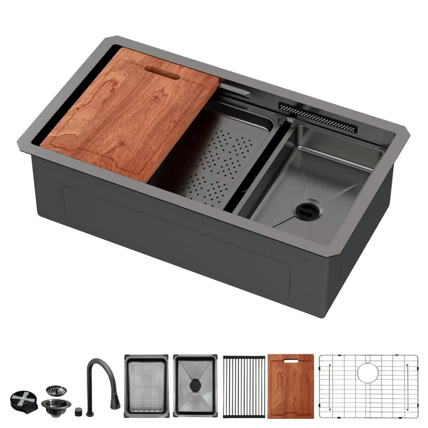 Undermount Stainless Steel Kitchen Sink With Pull Down Faucet & Ledge Workstation by HouseOfZazla