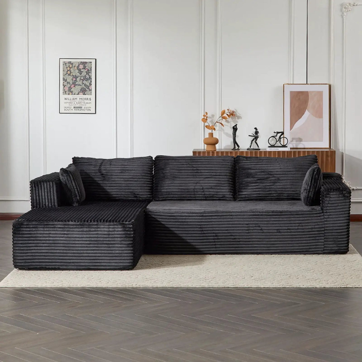 Compression Sectional Couch With Comfy Chaise, Boneless L Shape Sofa With Deep Seat by HouseOfZazla