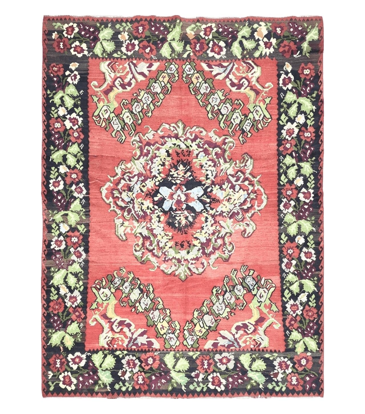 Karabakh Rug 8x11, Caucasian Kilim Rug, Vintage Antique Turkish Anatolian Azerbaijani Carpet, Wool Red & Black Hand-Woven 8 x 11 Living Room by Jewel Rugs