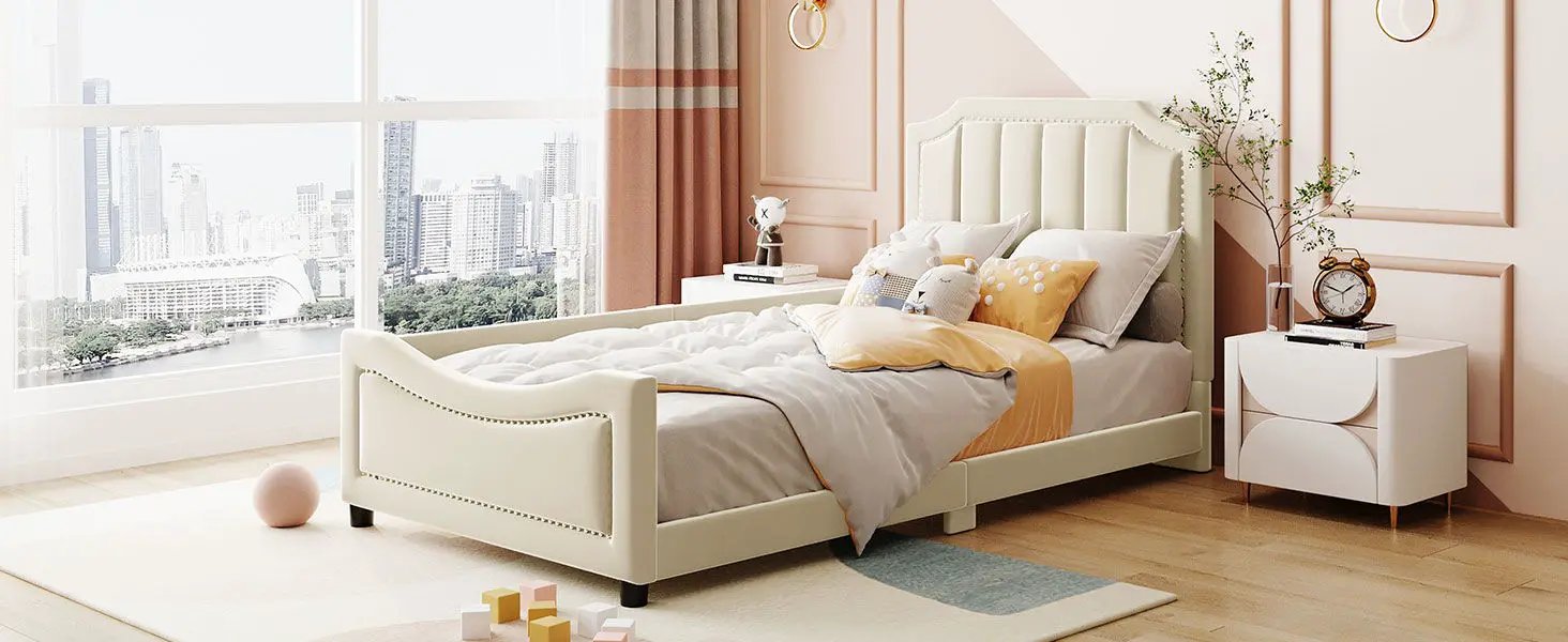 Upholstered Daybed With Classic Stripe Shaped Headboard by HouseOfZazla