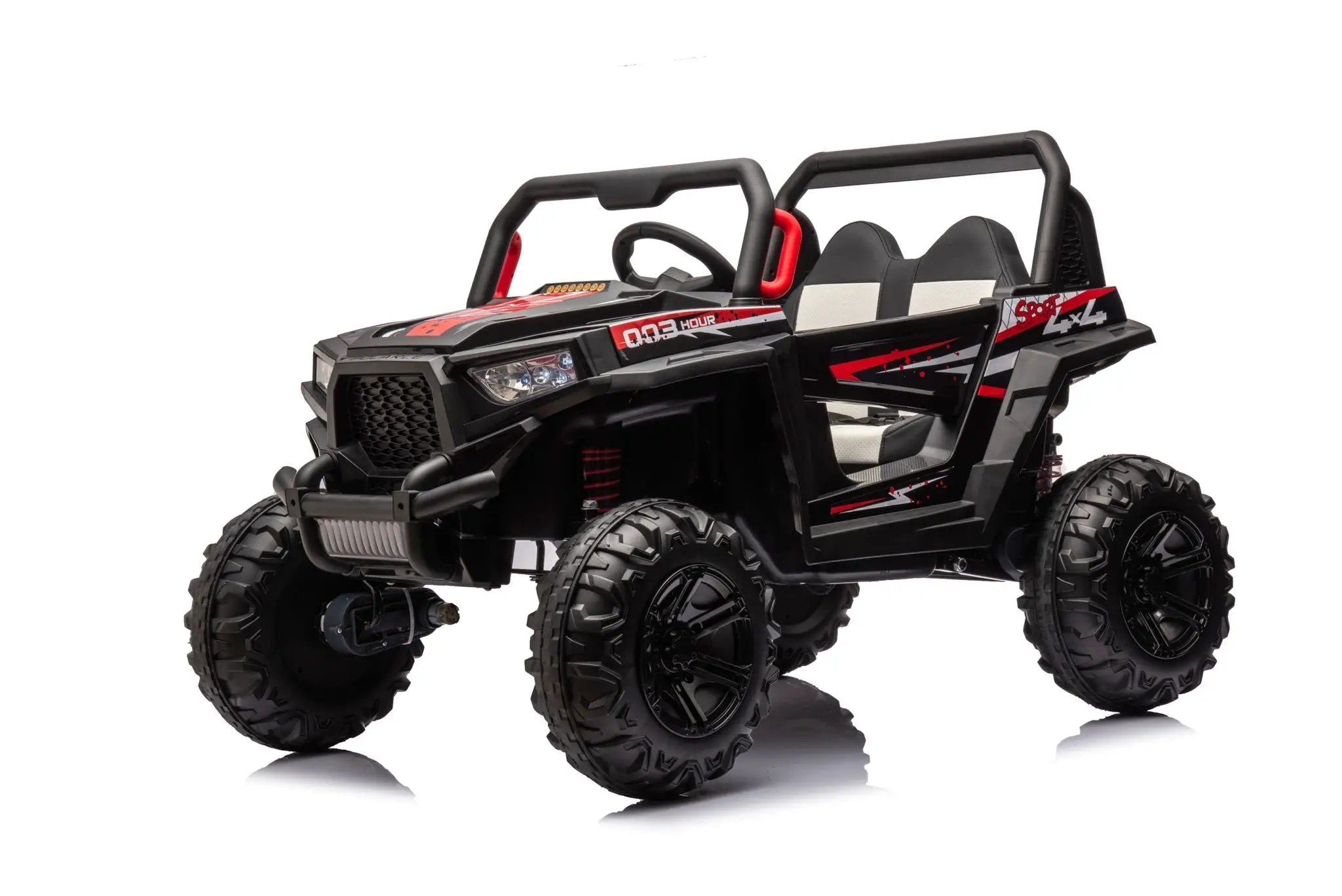 12V7A*2 30W*4 Four-Wheel Drive Seat One Button Start, Forward And Backward, High And Low Speed, Music, Front Light, Power Display, Two Doors Can Open, 2.4G R / C, Seat Belt Four Wheel Absorber by HouseOfZazla