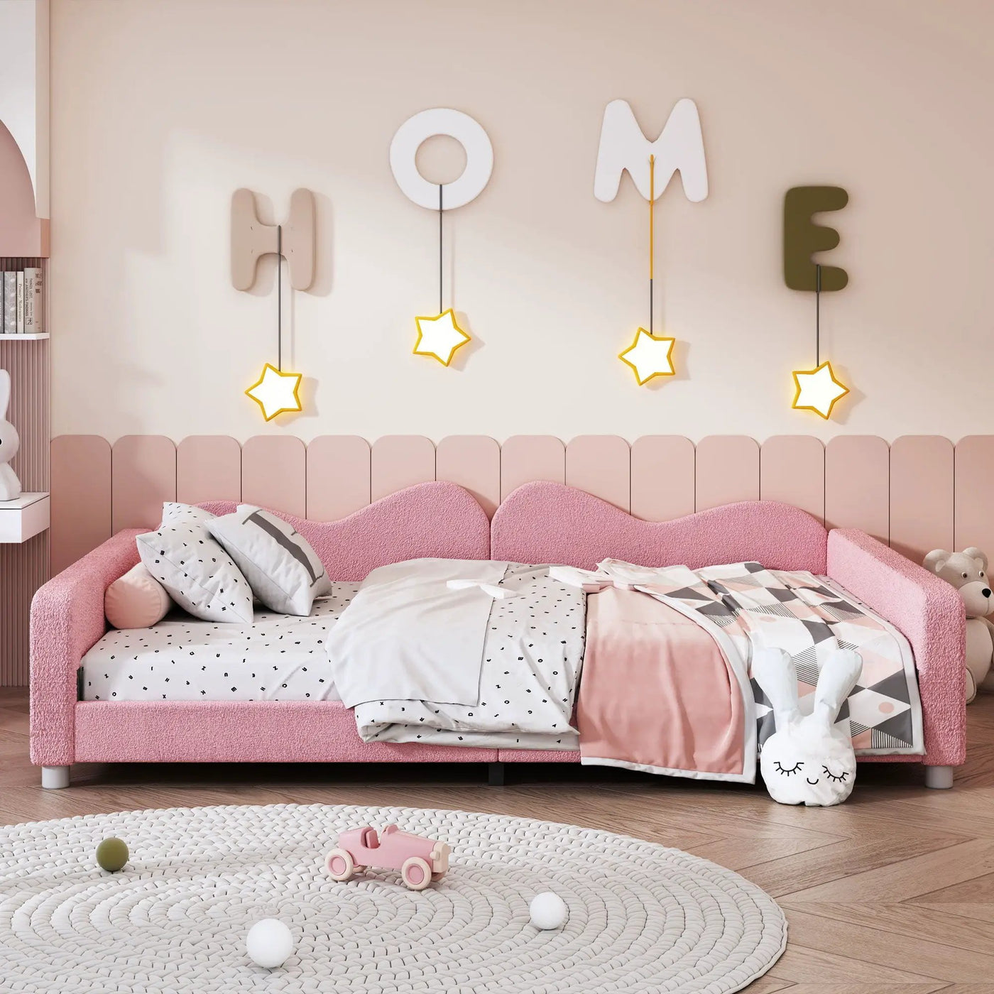 Upholstered Daybed, Sherpa Fabric Sofabed With Cloud-Shaped Backrest by Unique Piece Furniture