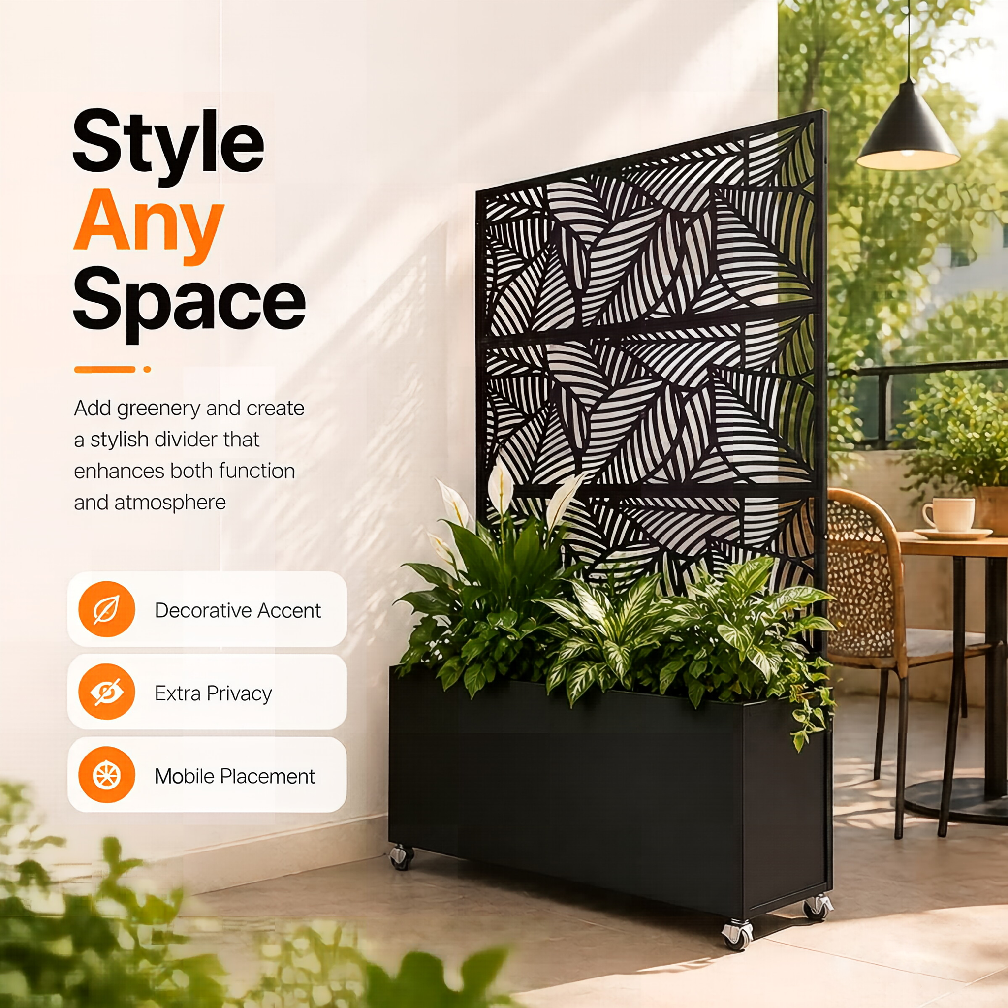 70.87" H × 46.06" W Leaf Pattern Privacy Screen with Planter Box by HouseOfZazla