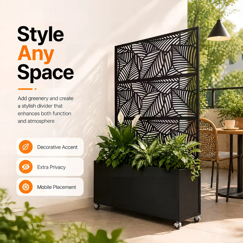 70.87" H × 46.06" W Leaf Pattern Privacy Screen with Planter Box by HouseOfZazla