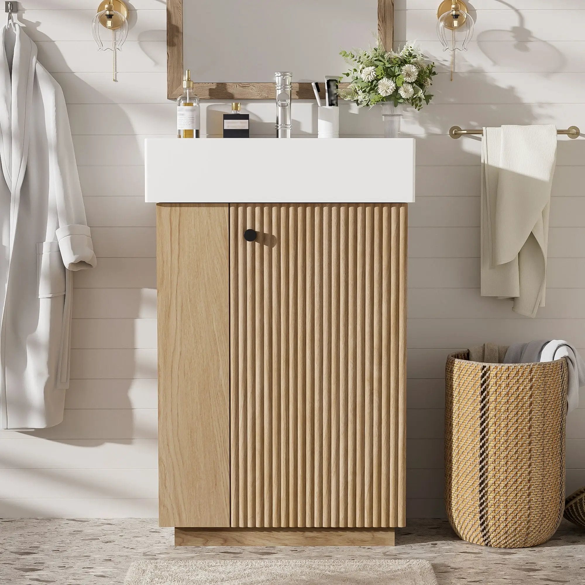 Bathroom Vanity With Sink, Freestanding Wood Grain Cabinet With Storage by Unique Piece Furniture