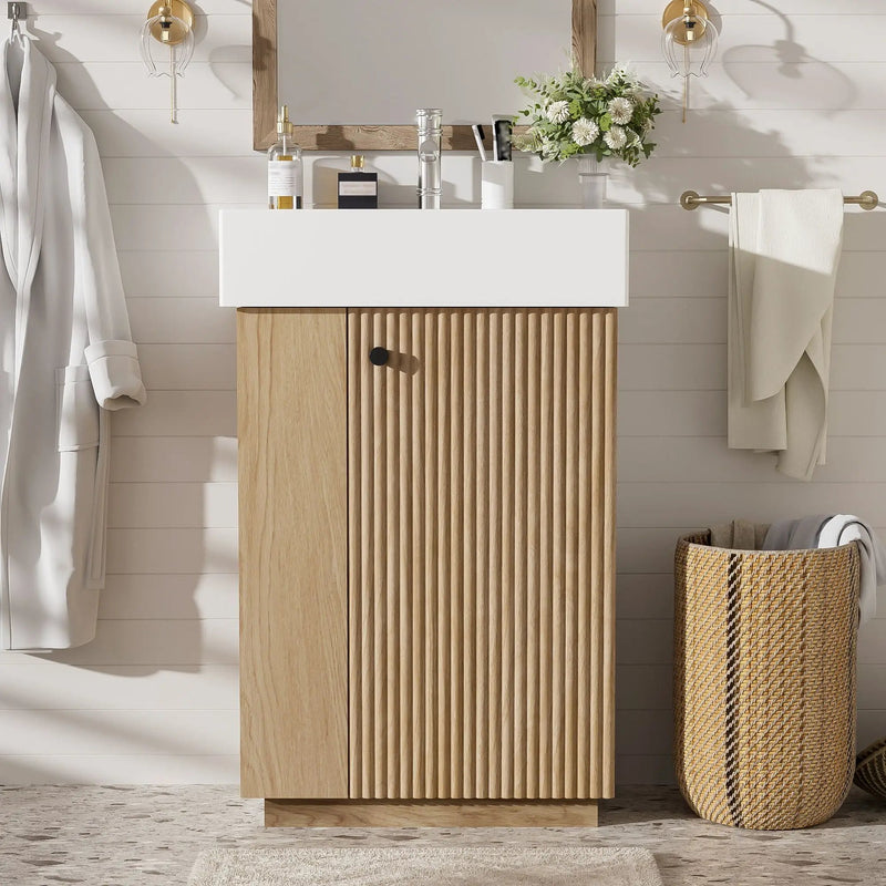 Bathroom Vanity With Sink, Freestanding Wood Grain Cabinet With Storage by Unique Piece Furniture