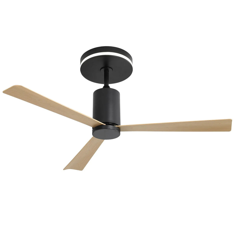 Modern Flush Mount Ceiling Fan With Led Light And Remote Control, 3 ABS Blades Noiseless Reversible Dc Motor For Patio Living Room - Matte Black by HouseOfZazla