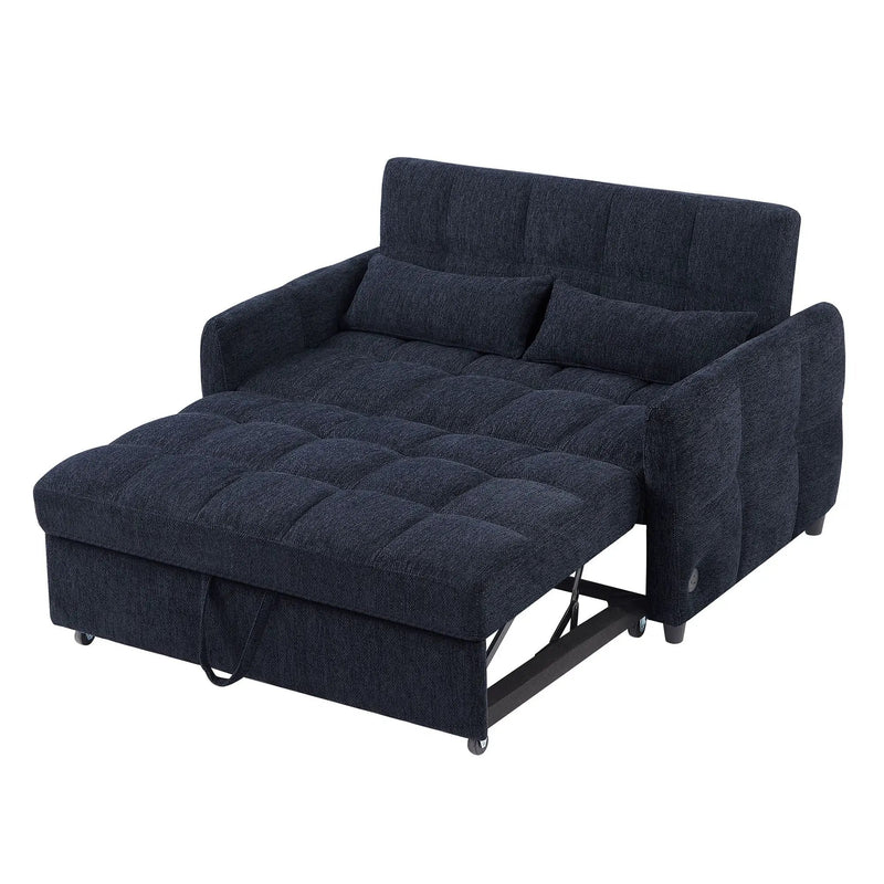 Loveseat Sofa Pull-Out Bed With Adjustable Backrest, 3 USB Ports And 2 Lumbar Pillows For Living Room by HouseOfZazla