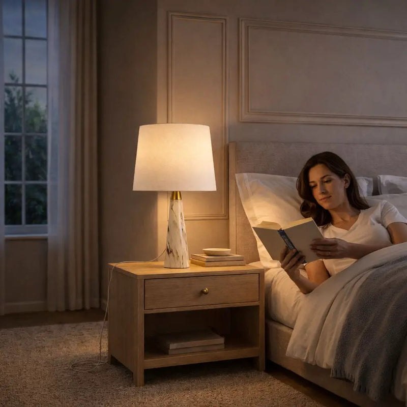 Enclave - Hydro Table Lamp With On / Off Switch Base Shade - Gold / White / White Marble by HouseOfZazla