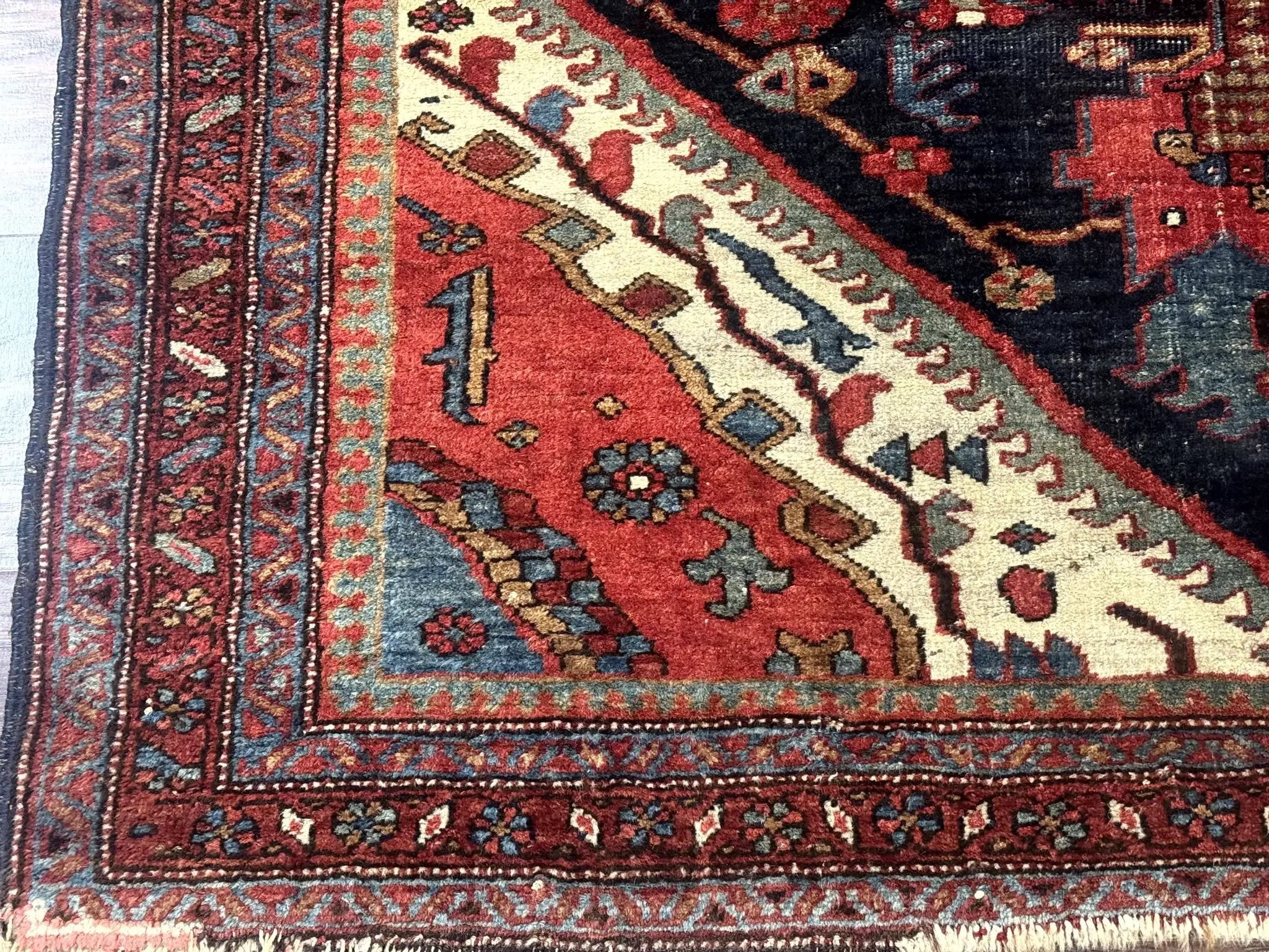 Antique Persian Bidjar Rug 5x6, Navy Blue and Red, Persian Tribal Rug by Jewel Rugs