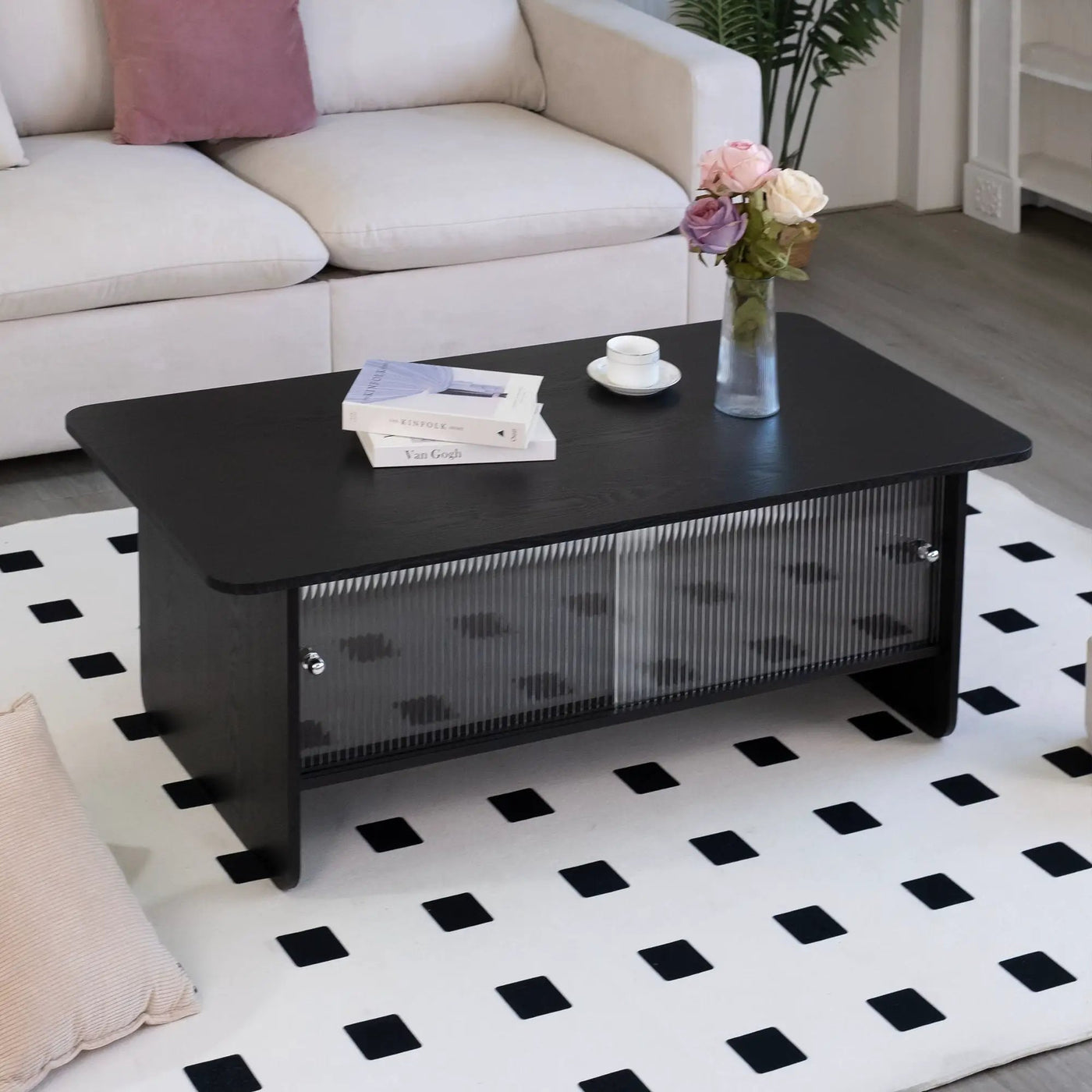 Rectangular Coffee Table With Sliding Door Storage Center by HouseOfZazla