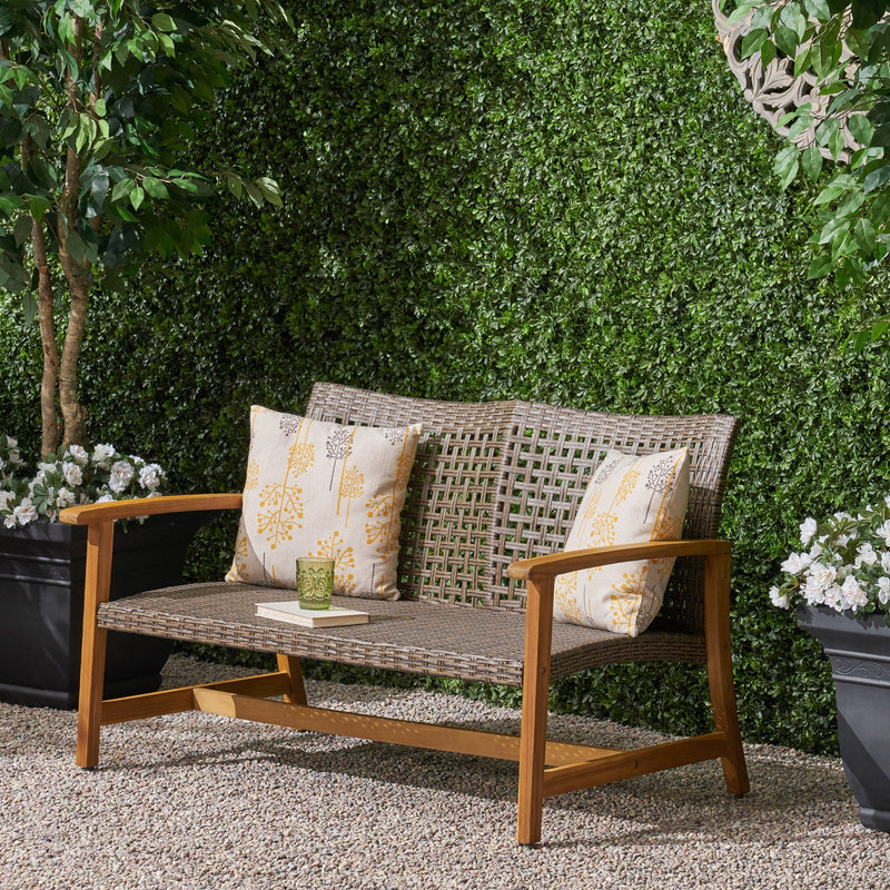 Hampton Outdoor Acacia Wood Wicker Loveseat by HouseOfZazla