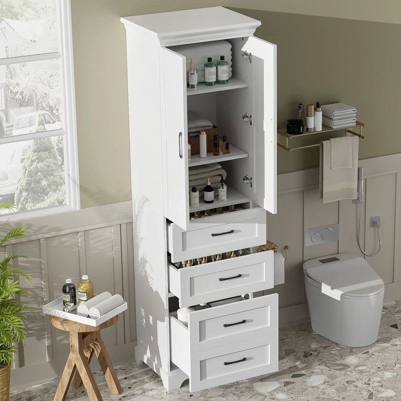 Bathroom Vanity With 2 Damping Hinge Doors, 3 Drawers, Adjustable Shelves - White by HouseOfZazla