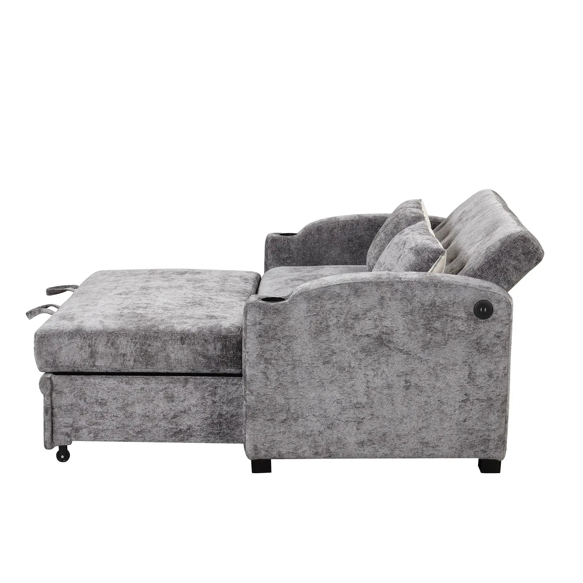 Pull Out Loveseat Sofa With Adjsutable Backrest, 2 Pillows, Cup Holders, USB Ports For Living Room by HouseOfZazla