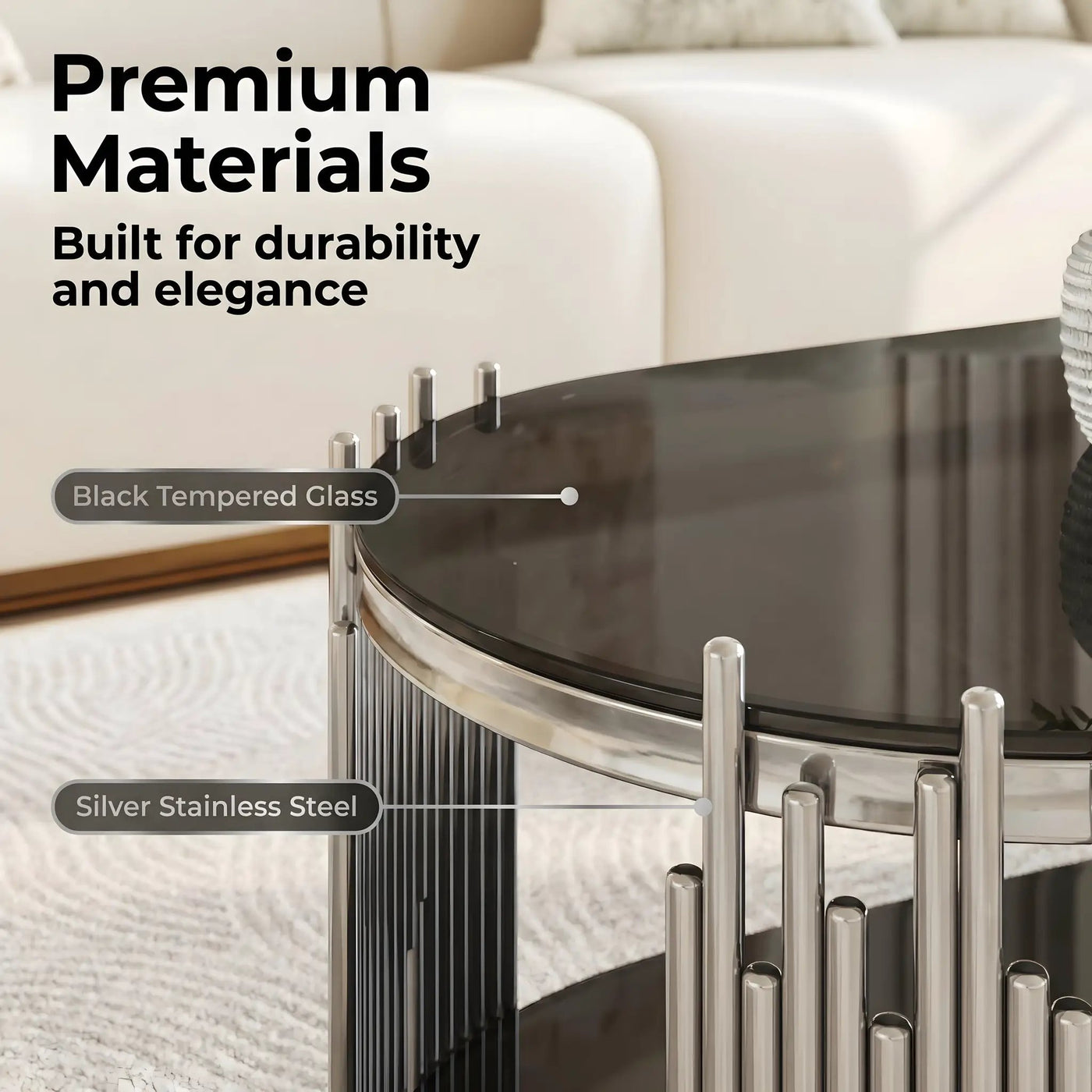 Modern Luxury Coffee Table and Side Table Set, 2-Piece Oval by HouseOfZazla