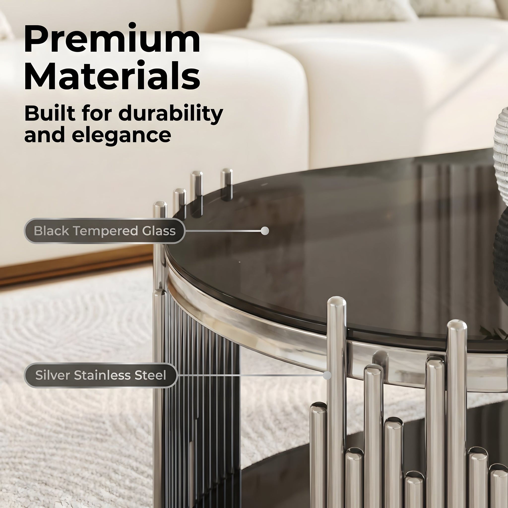 Modern Luxury Coffee Table and Side Table Set, 2-Piece Oval by HouseOfZazla