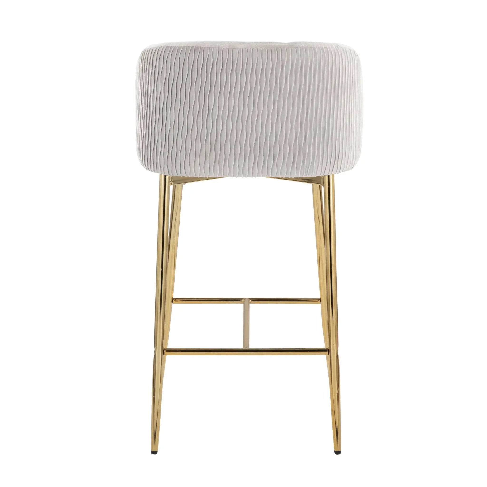 Fran - Pleated Waves Contemporary / Glam Fixed Height Counter Stool (Set of 2) by HouseOfZazla