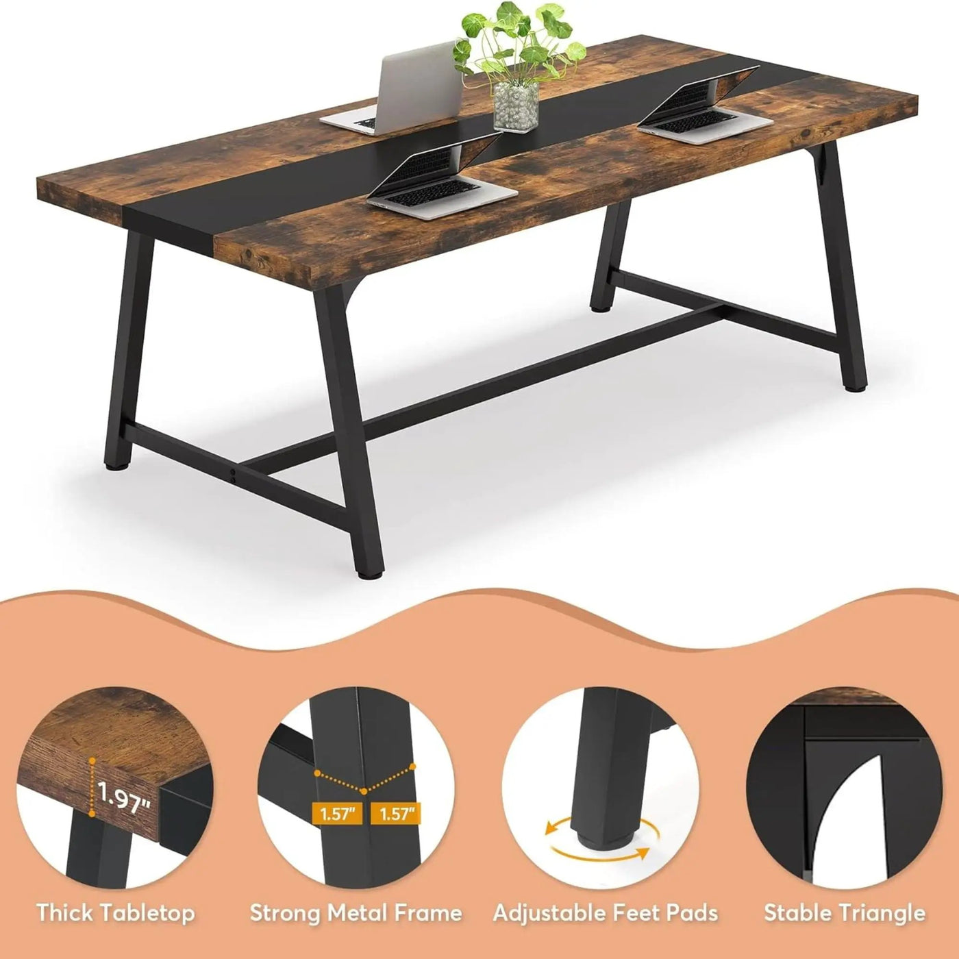 Modern Rectangular Conference Table For 6 - 8 People, Office Executive Desk by HouseOfZazla