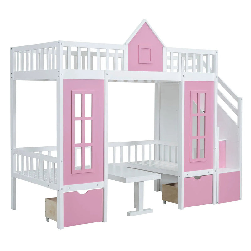 Twin Over Twin Bunk Bed With Changeable Table, Bunk Bed Turn Into Upper Bed And Down Desk by Unique Piece Furniture
